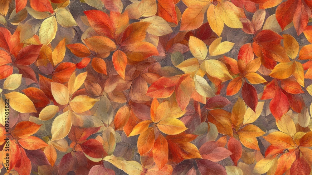 Fototapeta premium Vibrant Autumn Leaves Background with Warm Hues of Red, Orange, Yellow and Brown Perfect for Seasonal Decor and Nature-Themed Projects