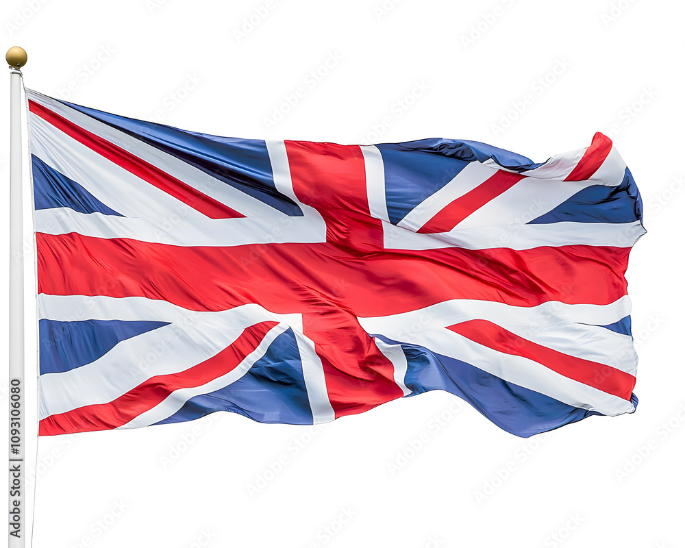 Waving United Kingdom flag, isolated on white background Waving United Kingdom flag, isolated on white background