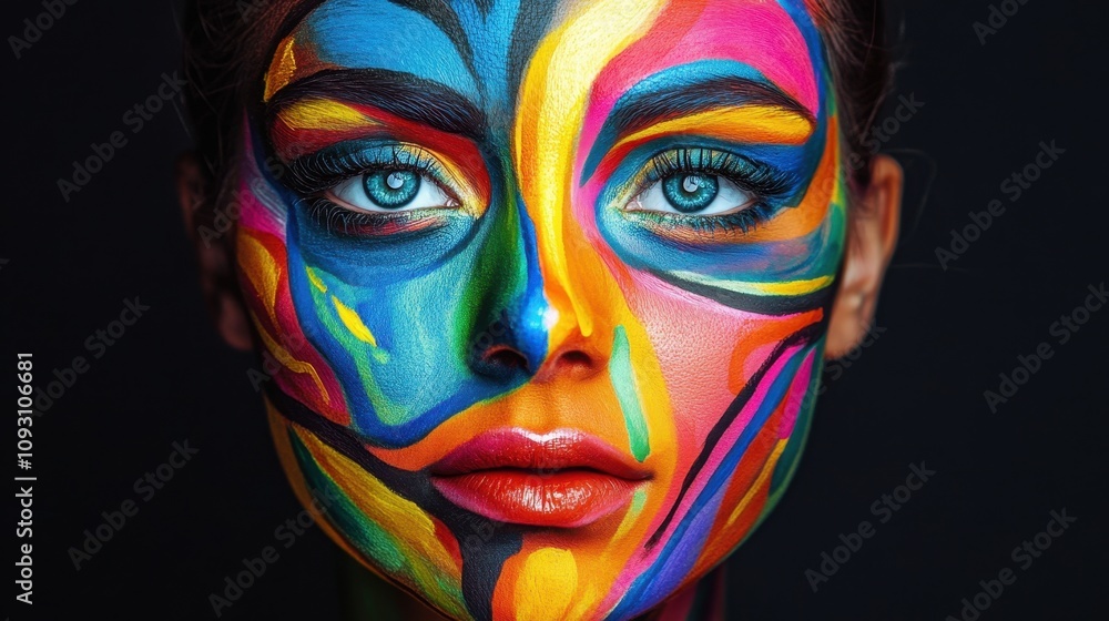 International Face and Body Art Day Vibrant face paint art with colorful abstract design on woman International Face and Body Art Day Vibrant face paint art with colorful abstract design on woman