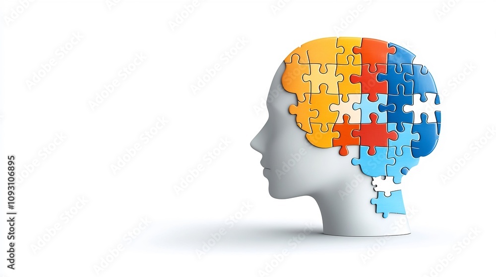 Glowing silhouette of a human head with a puzzle piece representing the complexities and challenges of mental health awareness Glowing silhouette of a human head with a puzzle piece representing the complexities and challenges of mental health awareness