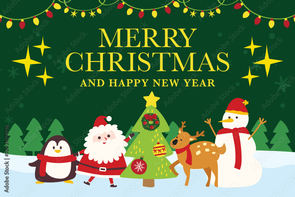 Hand-drawn Christmas new year Card.Vector illustration of Tree,Santa,Snowman,Gift winter holiday banner with xmas decoration. Hand-drawn Christmas new year Card.Vector illustration of Tree,Santa,Snowman,Gift winter holiday banner with xmas decoration.