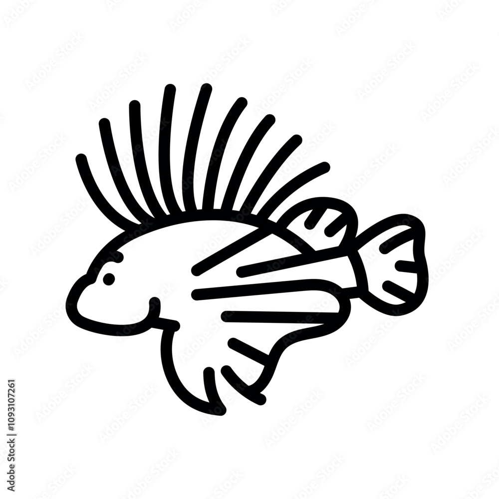Lion fish black line icon. Tropical fish Lion fish black line icon. Tropical fish