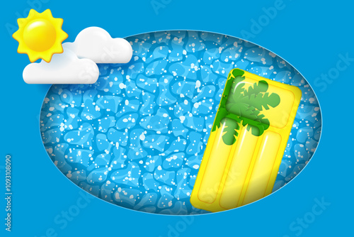 Layered background and inflatable float mattress in the pool.