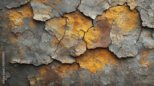 Aged painted wall with visible cracks and vibrant rusty tones, highlighting the passage of time and artistic beauty in decay and textured surfaces of past eras.