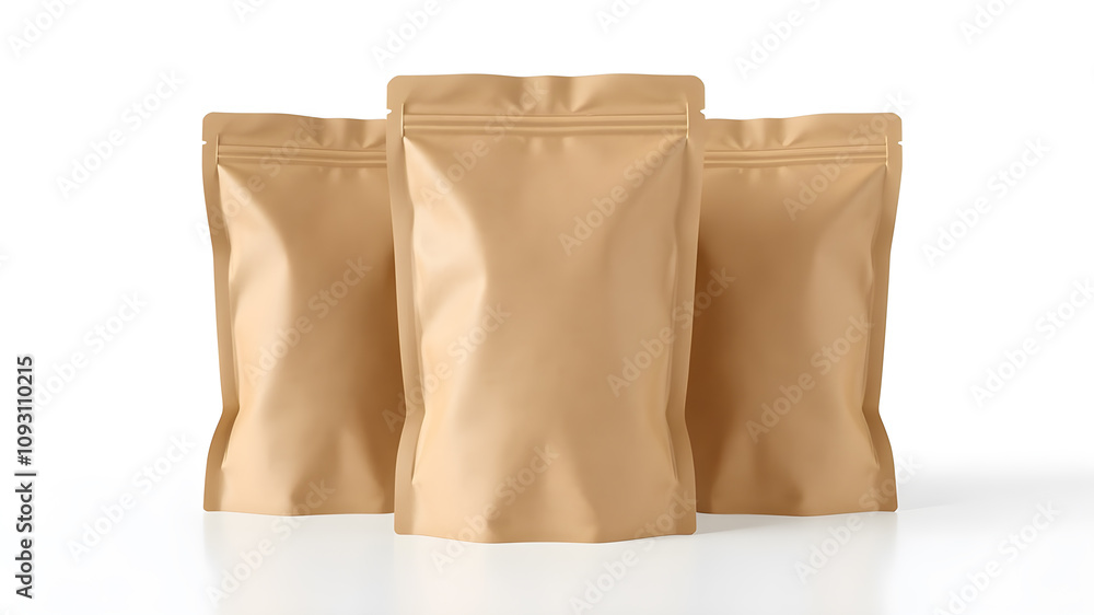 Kraft pouch bag mockup isolated on white background. Kraft pouch bag mockup isolated on white background.