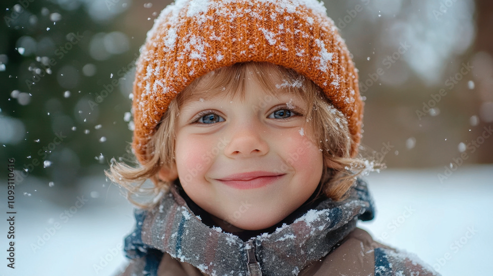 portrait of happy child playing snow portrait of happy child playing snow