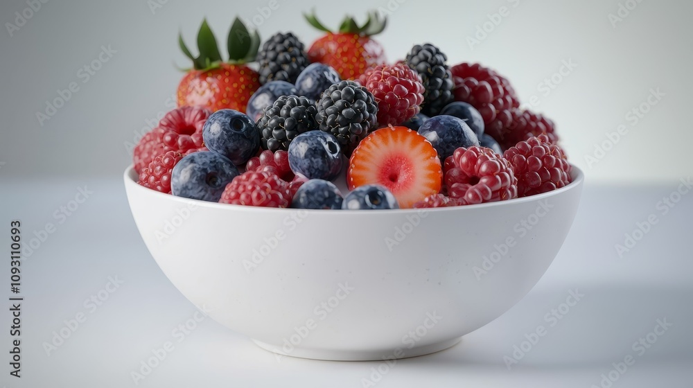 Fresh berry bowl kitchen counter food photography natural light close-up healthy eating concept Fresh berry bowl kitchen counter food photography natural light close-up healthy eating concept