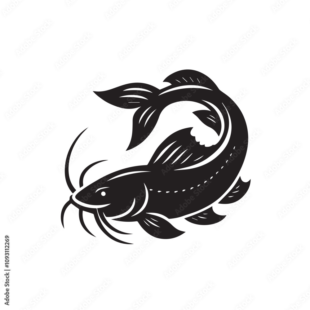 Naklejka premium Catfish Vector Silhouette , Catfish Illustration , Catfish Art Hand Drawn Line Art