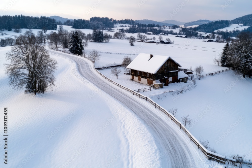 This charming snowy farmhouse sits amidst expansive winter fields, surrounded by trees and snow-dusted land, creating a picturesque winter scene full of warmth and nostalgia. This charming snowy farmhouse sits amidst expansive winter fields, surrounded by trees and snow-dusted land, creating a picturesque winter scene full of warmth and nostalgia.