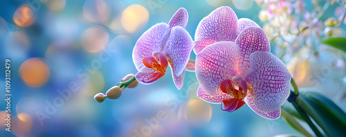 Photo - Pink Orchids Bloom on Bokeh Background