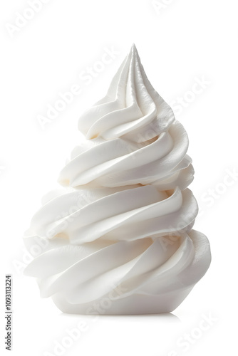 White cream swirl, whipped cream isolated on white background