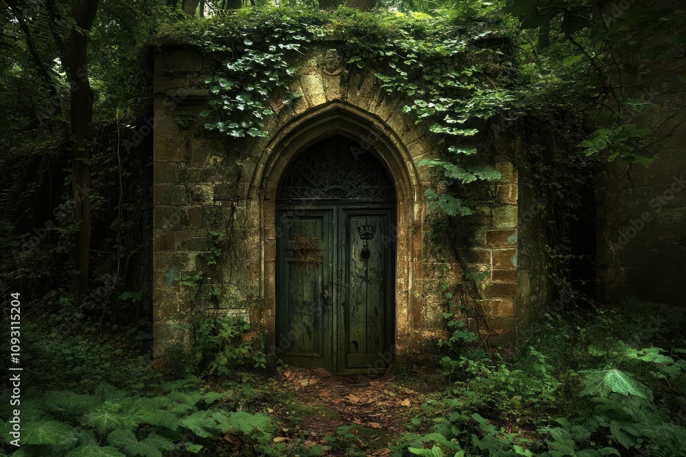 Fototapeta premium Ancient Stone Doorway Hidden Deep Within A Lush Forest