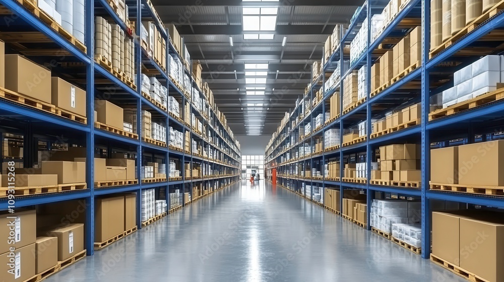Efficient warehouse operations inventory management modern facility industrial setting aisle perspective logistics strategy Efficient warehouse operations inventory management modern facility industrial setting aisle perspective logistics strategy