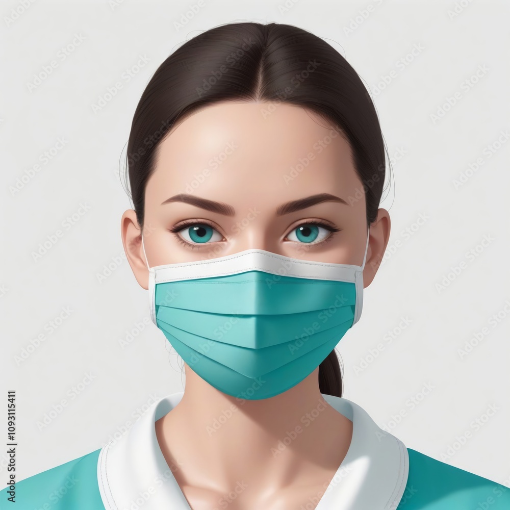 Portrait of a Woman Wearing a Teal Face Mask Portrait of a Woman Wearing a Teal Face Mask