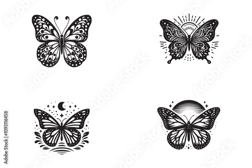 butterfly silhouette set. butterfly vector illustration. butterfly isolated vector on white background. photo