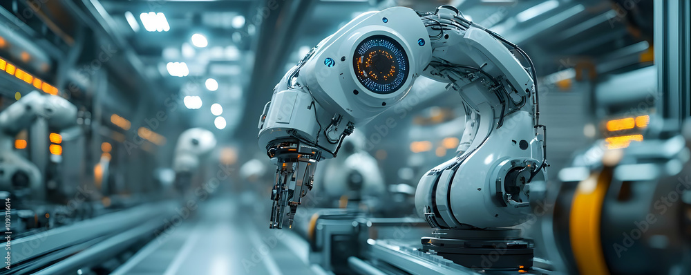 Fototapeta premium 3D Illustration Robotic Arm Automation Manufacturing Plant