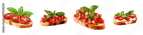 Delicious bruschetta with fresh tomatoes and basil on toasted bread, perfect for Italian cuisine lovers. Enjoy vibrant flavors and textures!