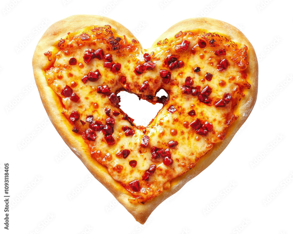 Heart-shaped pizza on a white isolated background. Heart-shaped pizza on a white isolated background.