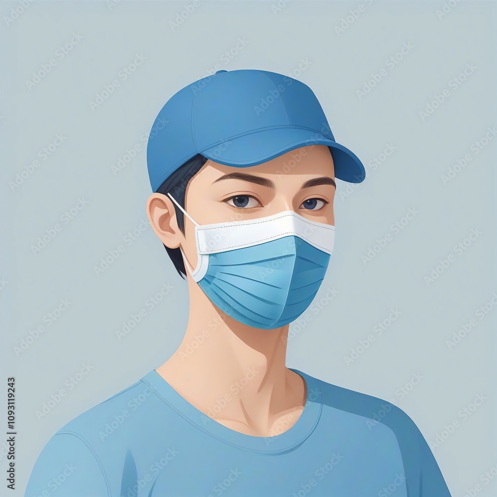 Portrait of a Person Wearing a Blue Cap and Protective Face Mask Portrait of a Person Wearing a Blue Cap and Protective Face Mask