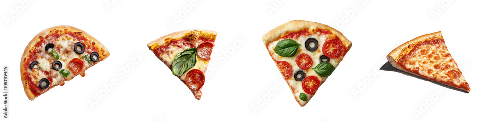 Delicious mini pizza slices featuring various toppings like olives, basil, and tomatoes, perfect for appetizers or snacks Delicious mini pizza slices featuring various toppings like olives, basil, and tomatoes, perfect for appetizers or snacks
