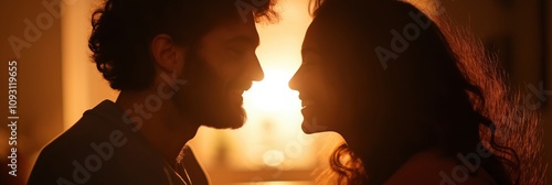 A romantic silhouette of a couple sharing a tender moment against a glowing backdrop, symbolizing love, connection, and the beauty of relationships in life.