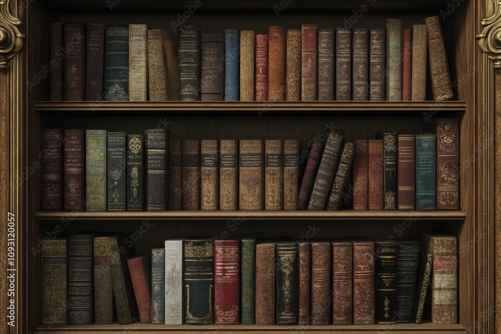 Naklejka premium Vintage Library Background with Stacks of Old Rare Novels and Education Books