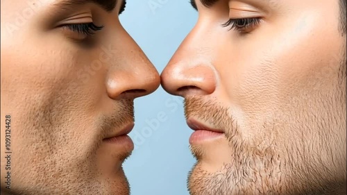 Close-up profile of two men facing each other, symbolizing love, connection, and homosexuality