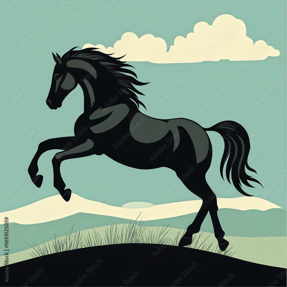 Majestic Horse in Mid-Stride with Vibrant Background and Dynamic Colors Illustrating Freedom and Graceful Movement in a Natural Landscape Setting Majestic Horse in Mid-Stride with Vibrant Background and Dynamic Colors Illustrating Freedom and Graceful Movement in a Natural Landscape Setting