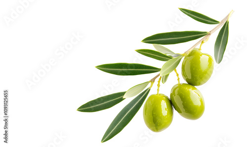 Wallpaper Mural Green olives with leaves and oil drops isolated on  white background Torontodigital.ca