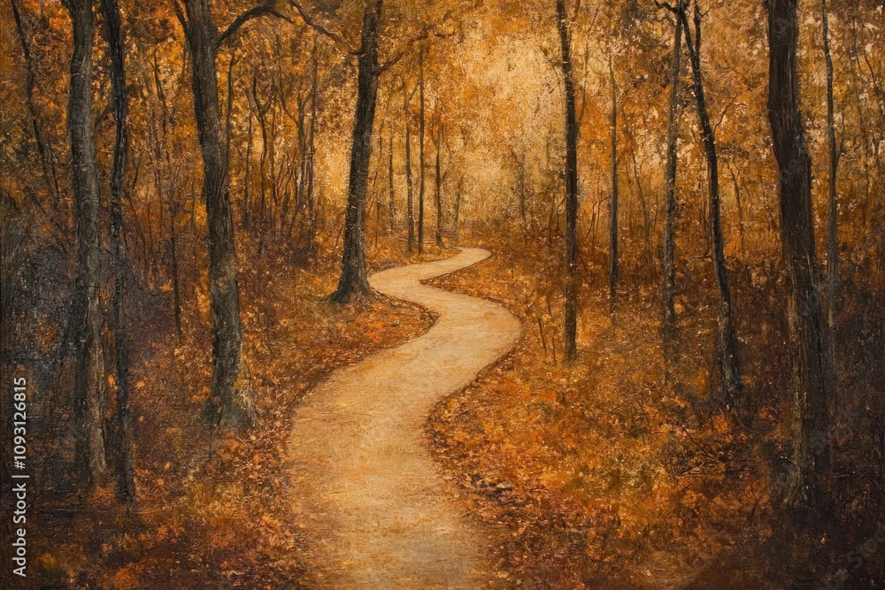 Autumnal Path Winding Through a Golden Forest Autumnal Path Winding Through a Golden Forest