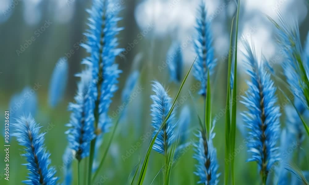 Wild blue grasses in a forest. Macro image, shallow depth of field. Abstract nature background Wild blue grasses in a forest. Macro image, shallow depth of field. Abstract nature background