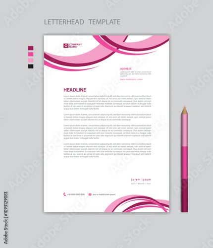 Creative Letterhead template vector, minimalist style, printing design, business advertisement layout, Pink background concept, simple letterhead template mock up, company letterhead design