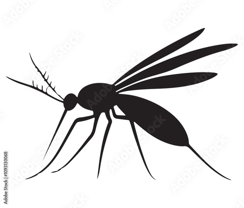 Cartoon mosquito isolated on white background, Mosquito silhouette icon