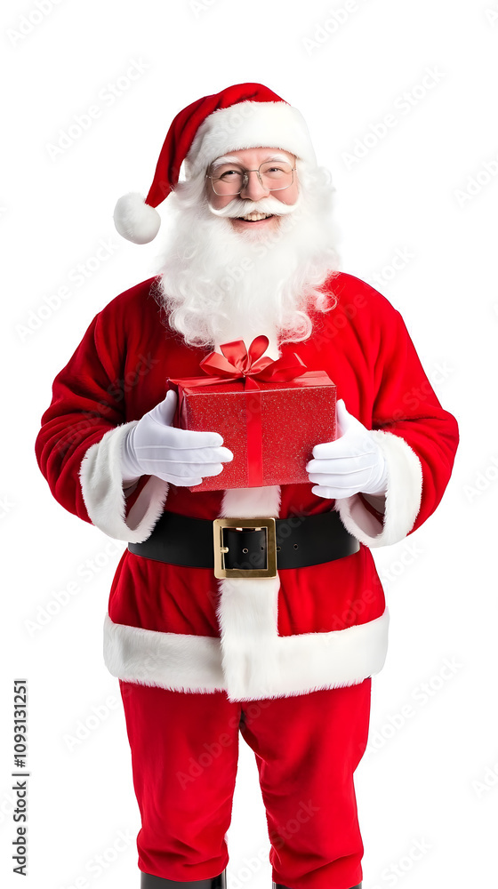 Portrait of Happy Santa Claus holding gift isolated on white background Portrait of Happy Santa Claus holding gift isolated on white background
