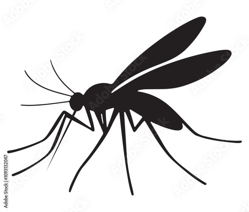 Cartoon mosquito isolated on white background, Mosquito silhouette icon