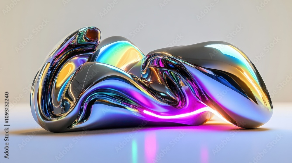 Futuristic abstract render with vibrant liquid metal forms, glowing neon accents, and reflective chrome surfaces Futuristic abstract render with vibrant liquid metal forms, glowing neon accents, and reflective chrome surfaces