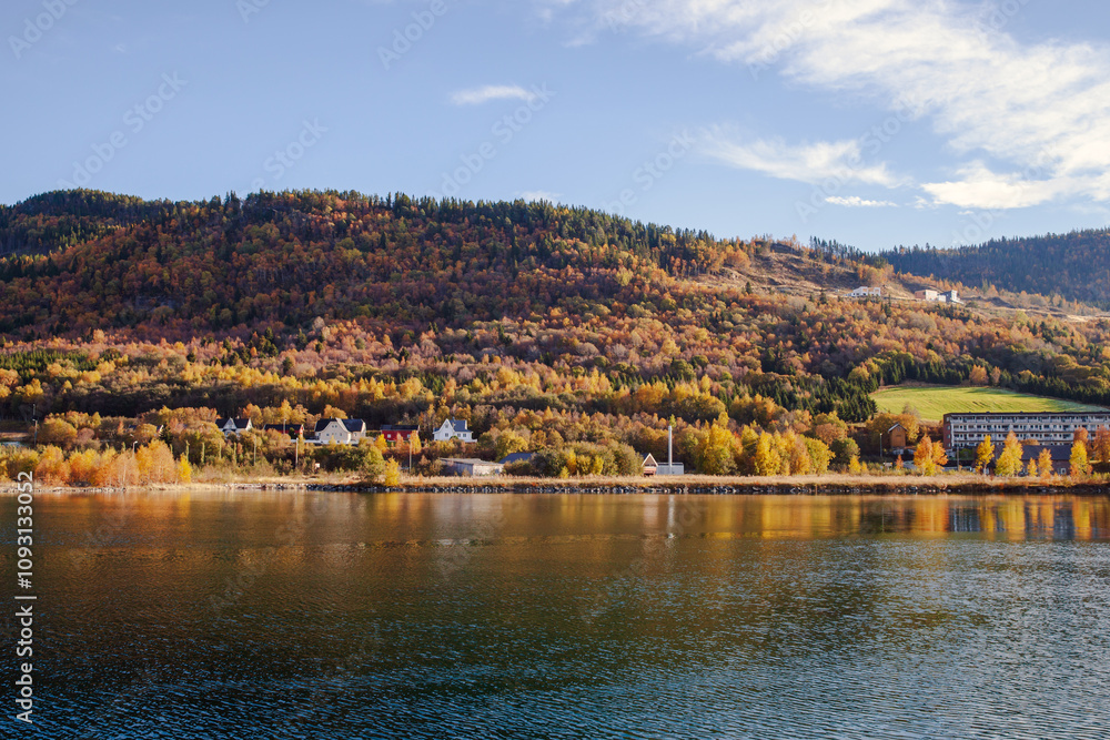 Coastal Norwegian landscape with wooden houses Coastal Norwegian landscape with wooden houses