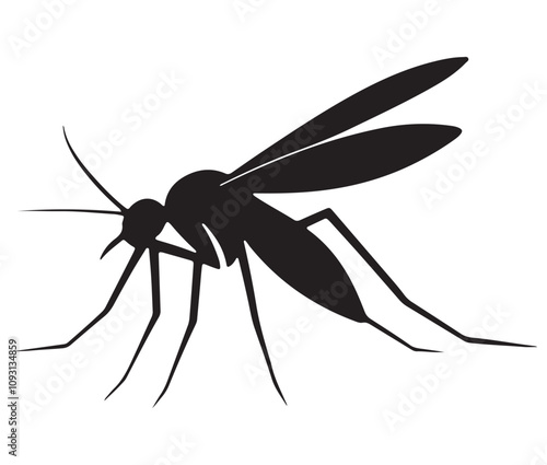 Cartoon mosquito isolated on white background, Mosquito silhouette icon
