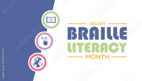 National Braille Literacy Month observed each year during January. Healthcare Medical Awareness concept. Vector template for banner, greeting card, poster with background.