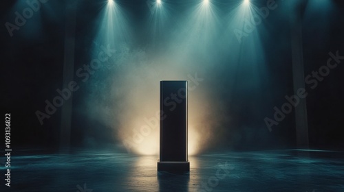 Mysterious Black Monolith Illuminated by Dramatic Light in an Atmospheric Setting, Evoking Intrigue and Curiosity in a Dark Ambient Environment