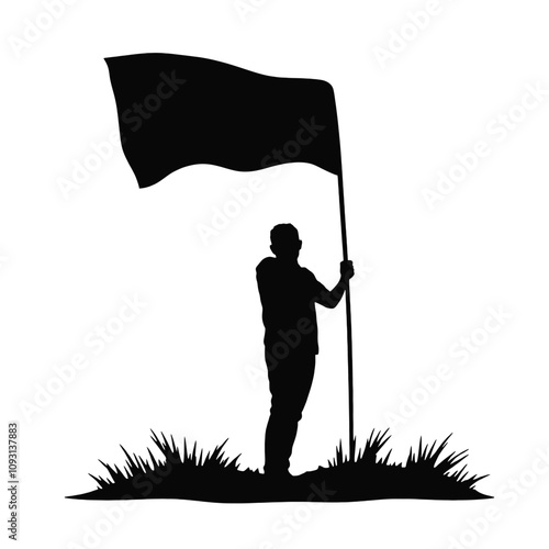 a black silhouette of a person holding a flag