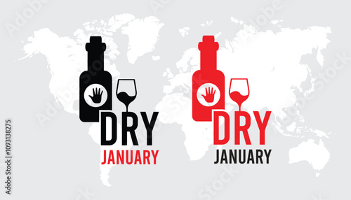 Dry January. Alcohol-free challenge for one month. Vector template for banner, greeting card, poster , T shirt  with background.
