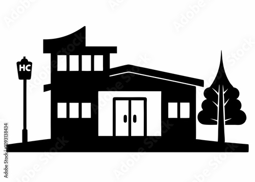 Motel vector black silhouette on white background