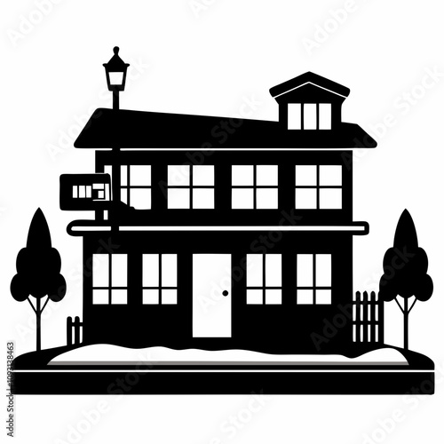 Motel vector black silhouette on white background