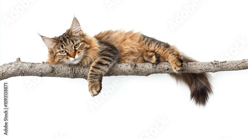 Norwegian forest cat poised like a hunter on a white background nature photography feline grace minimalist style captivating concept photo