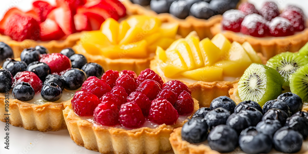 Photo Assorted Fresh Fruit Tarts Raspberry Blueberry Kiwi Strawberry Peach Photo Assorted Fresh Fruit Tarts Raspberry Blueberry Kiwi Strawberry Peach