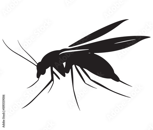 Cartoon mosquito isolated on white background, Mosquito silhouette icon