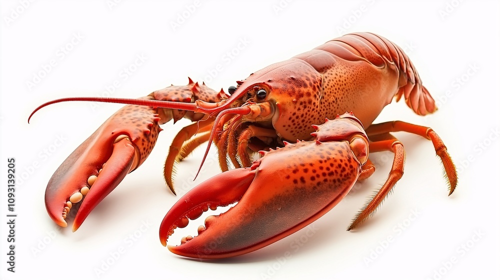 Vibrant Red Lobster Crawling on White Background, Showcasing Detailed Features and Textures of a Fresh Seafood Delight for Culinary and Nature Themes