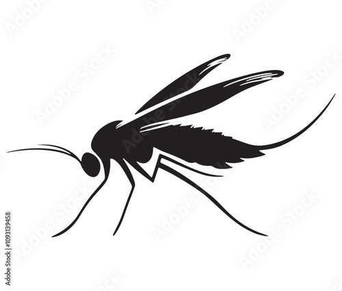 Cartoon mosquito isolated on white background, Mosquito silhouette icon