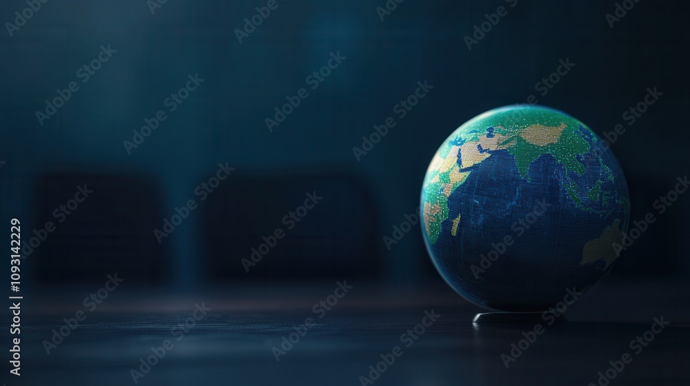 Fototapeta premium A close-up of a globe on a dark surface, symbolizing global awareness, exploration, and the interconnectedness of our world.